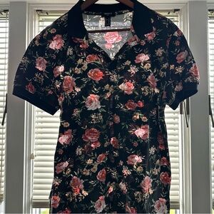 Floral Polo Shirt with Black Collar